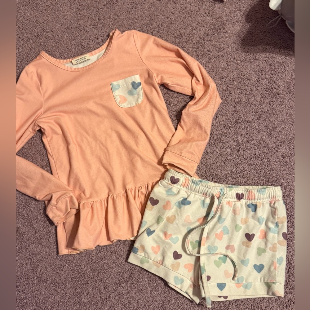 Girls Peach and Multicolor Heart Kids Lounge Set